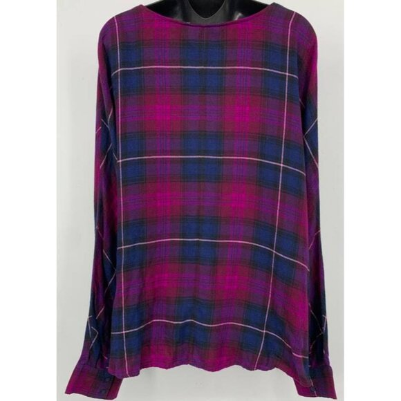 NWT Express Womens Purple Blue Plaid Flannel Top Long Sleeve Round Neck Size XL - Picture 4 of 6